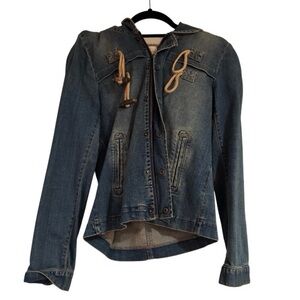 Hooded Denim Jacket with Zipper Closure